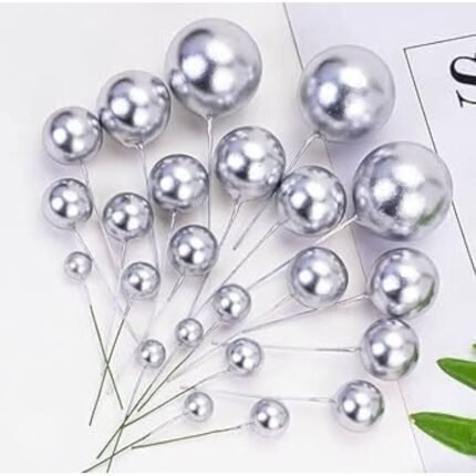 Faux Ball Cake Topper Silver Colour (20 Pcs Pack)