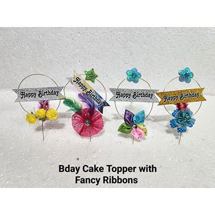 Bday Cake Topper With Fancy Ribbans