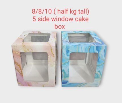 8/8/10 (half kg tall) 5 side window cake box – Rs.66/ 1Box (Moq 100 pcs)