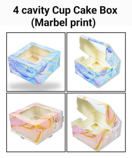 4 cavity Cup Cake Box (marbel print) -Rs .17/pc (Moq 50pcs)