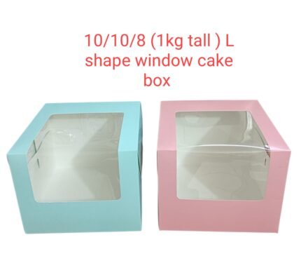 10/10/8 (1kg Tall Printed) L shape window cake box – Rs .30/1pc (Moq 100 pcs)