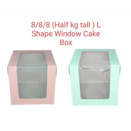 8/8/8 (Half kg tall ) L Shape Window Cake Box –  Rs .25/1pc (Moq 100 pcs)