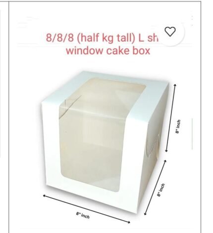 8/8/8 (Half kg tall ) L Shape Window Cake Box –  Rs. 25/1pc (Moq 100 pcs)
